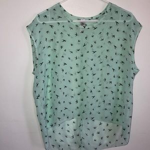 Turquoise See Through Shirt with Birds